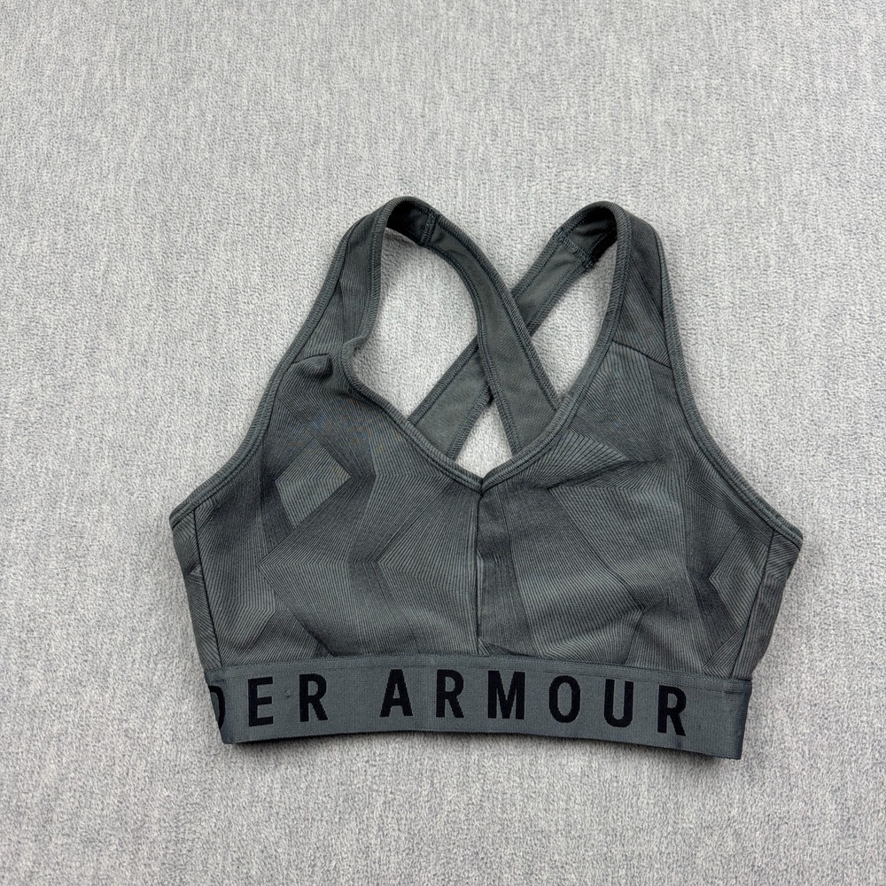 Under Armour Sports Bra Womens Small Gray Geometric Crossback Mid Impact Support